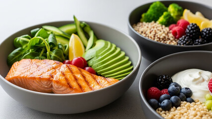 Healthy Salmon Bowl with Avocado and Fresh Vegetables