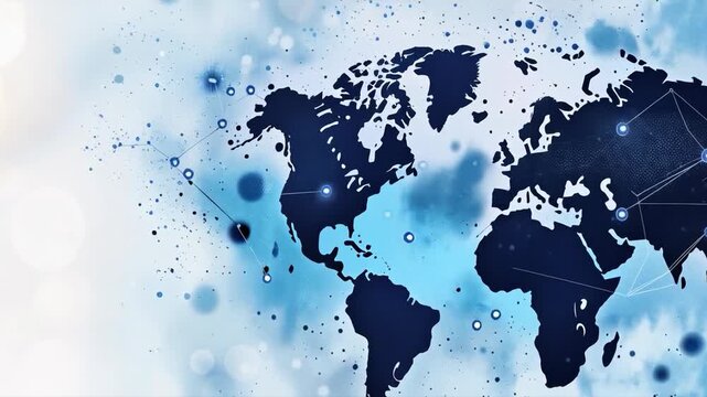 A world map with a network of connections on a water texture reflects global connectivity and digitalisation — a universal backdrop for IT conferences or advertising technological innovations.
 - Powered by Adobe