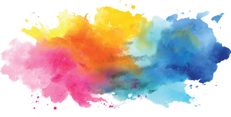 A colorful watercolor splash white background, a concept of creativity. Colorful watercolor wash, textured backdrop, design element