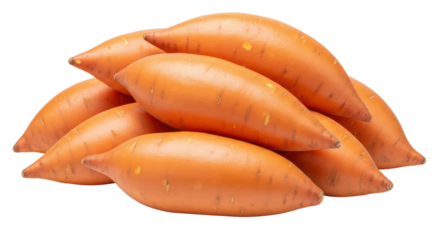 Pile of orange sweet potatoes isolated PNG, nutritious root vegetables for healthy eating and Thanksgiving recipes