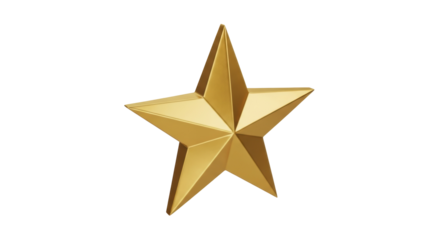 Golden star PNG isolated on transparent background, shiny metallic five-pointed star shape for graphic design and decoration
