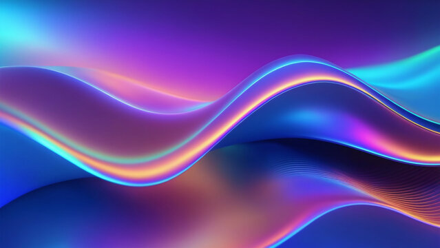 The iridescent sound wave smooth layers of molten neon light, flowing like vibrant silk across the dark, futuristic horizon