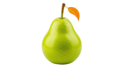Fresh green pear isolated PNG on transparent background, juicy fruit with stem and leaf for healthy eating and design projects