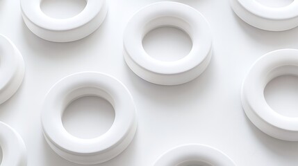 Numerous rounded white toroidal forms create a calming rhythmic pattern across a bright surface