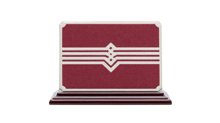 Red granite headstone with geometric white line pattern, rectangular shape, polished surface, and black base, suitable for cemetery memorial, evokes solemn and respectful emotion