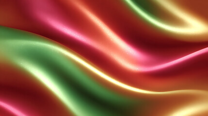 Luxurious Iridescent Red Green Gold Metallic Gradient Waves Depicting the Elegance of Silk Fabric Flowing Smoothly in an Artistic Presentation