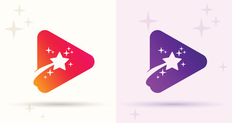 Play button star swoosh logo media video streaming start modern brand icon
