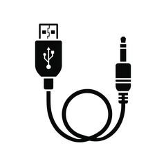 Black usb to audio jack cable icon on white background connector