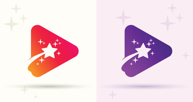 Play button star swoosh logo media video streaming start modern brand icon
