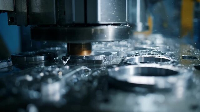 Dynamic medium shot showcasing complex design creation through progressive die stamping revealing detailed metal parts forming in sequence.