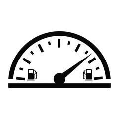 Black fuel gauge indicator with needle pointing to full and gas pump icons vehicle