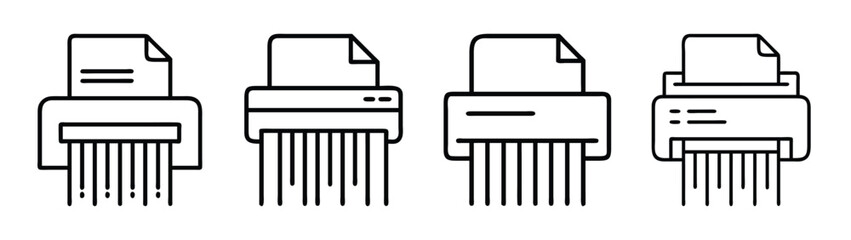 Paper shredder icon set document destruction confidential data security office equipment vector graphic