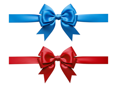 red and blue satin ribbon bows isolated on transparent background 