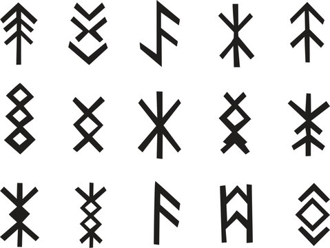 Set of ancient norse runes symbols isolated on white background