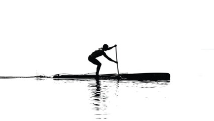 Fototapeta premium Stand Up Paddleboarder Silhouette Paddling on Calm Water