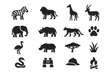 Fototapeta premium Silhouettes of african safari animals and symbols