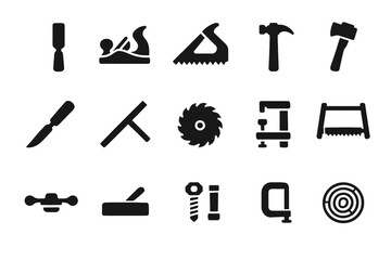 Obraz premium Silhouette icons of carpentry tools for woodworking projects