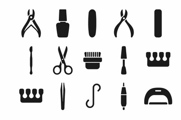 Silhouette icons of manicure and pedicure tools collection
