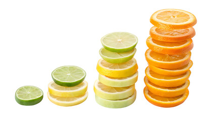 Citrus Growth: Sliced citrus fruit, including lime, lemon, and orange, are artfully stacked in ascending order, signifying growth and the vibrancy of natural flavors.