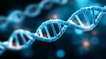 Futuristic double helix DNA strand defocused glowing blue, faceless genetic research, laboratory visualization detail, blurred medical background, science concept, research interfa - Powered by Adobe
