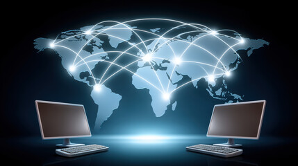Data connecting global network of computers and servers linking users across continents