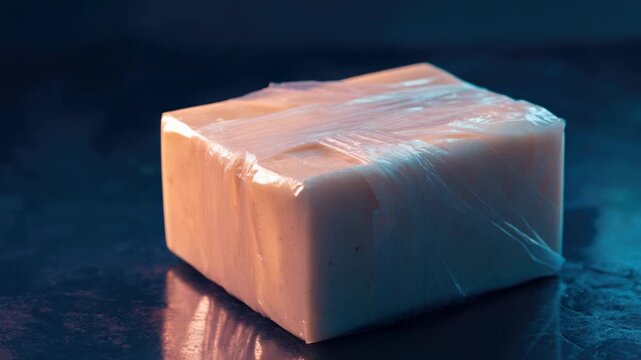 A piece of cheese sits alone on a table, ready for consumption