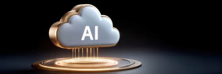 AI cloud platform processing data and glowing digital connections in futuristic environment