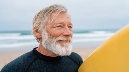 Man holding surfboard at beach.