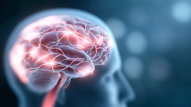 Intricate human brain glowing neural defocused networks vibrant, faceless neuroscience research, synapses visualization detail, blurred medical background, technology concept, brai - Powered by Adobe