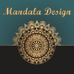 Elegant Gold Mandala Design With Teal Background For Luxury Decorative Artwork
