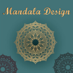 Elegant Gold Mandala Design With Intricate Patterns On Teal Background For Stock Use