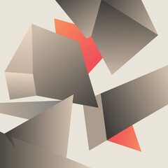 Abstract geometric shapes featuring gray and red triangular forms