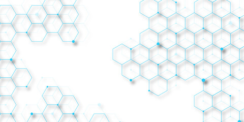 Science network pattern blue Hexagonal abstract background. Big Data Visualization structure elements Health care and science medical pattern innovation. Template design with concept Dots and lines.