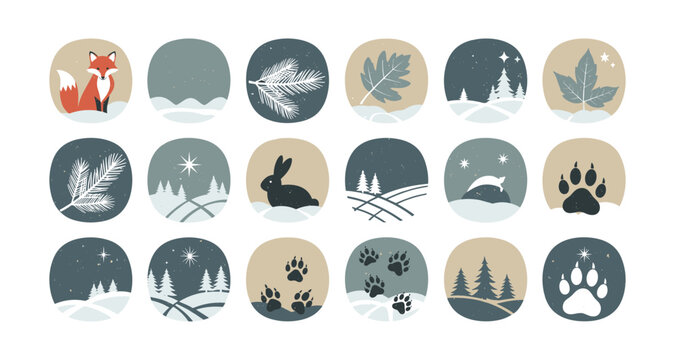 Nature-inspired icon set featuring wildlife and plants in minimalist style