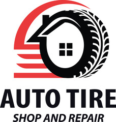 Auto Tire Shop and Repair Logo with House and Tire Graphic