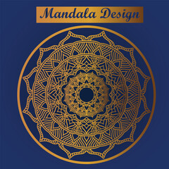 Elegant Gold Mandala Design On Deep Blue Background, Intricate Circular Ornament for Branding or Decor