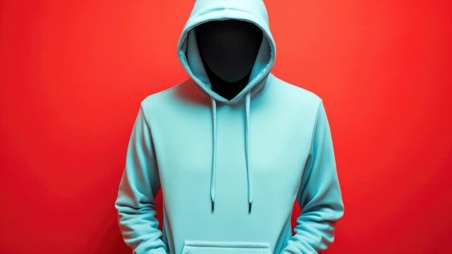 A person wearing a blue hoodie stands against a red wall, conveying a sense of boldness and confidence