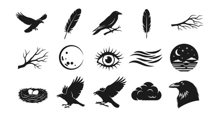 Naklejka premium Elegant black bird silhouettes with nature and sky elements for creative designs