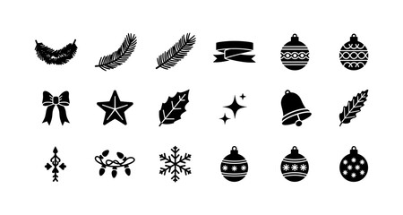 Naklejka premium Festive silhouette icons of holiday decor and winter symbols for christmas themes