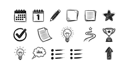 Hand drawn doodle icons for planning and creativity