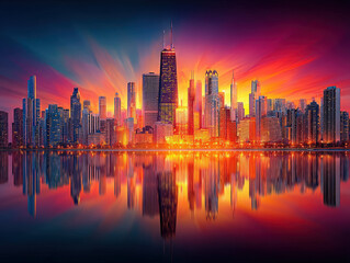 Fototapeta premium Chicago skyline at night