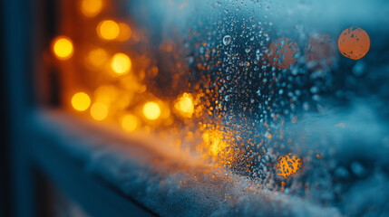 Abstract View of Warm Bokeh Lights Through a Cold, Frosty Window Pane