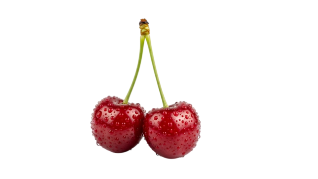 Fresh and juicy red cherries with water droplets on black background - Powered by Adobe