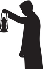 Person Holding Lantern in Darkness Silhouette Vector