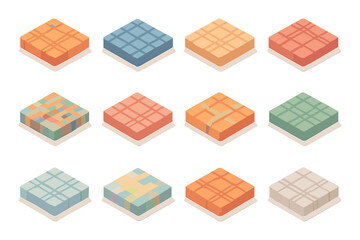 Isometric 3d colorful geometric patterns featuring diverse square designs