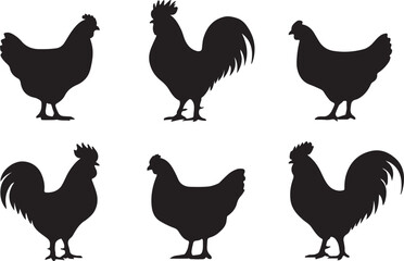 Rooster and chicken hen silhouette vector