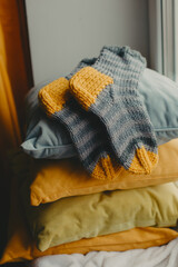 Knitted striped socks.