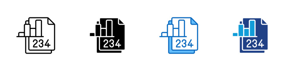 Statistical Analysis Multiple Style Icon Design Vector - report with bar charts and numbers representing statistical evaluation, measurement, and meaningful interpretation of research data