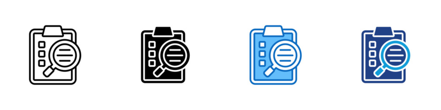 Transparency Multiple Style Icon Design Vector - clipboard with a magnifying glass representing visibility, clarity, and open review in the scientific process