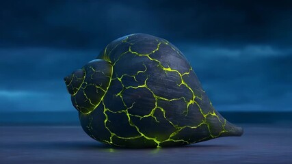 Shell with glowing cracks under a stormy sky during a thunderstorm at twilight - Powered by Adobe
